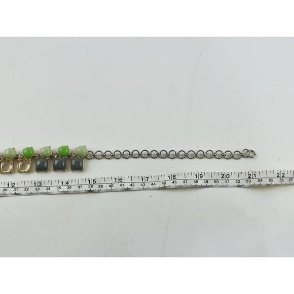 J.Crew Statement Necklace Chunky Lime Green Grey Rhinestones Transparent Squares - Picture 11 of 12